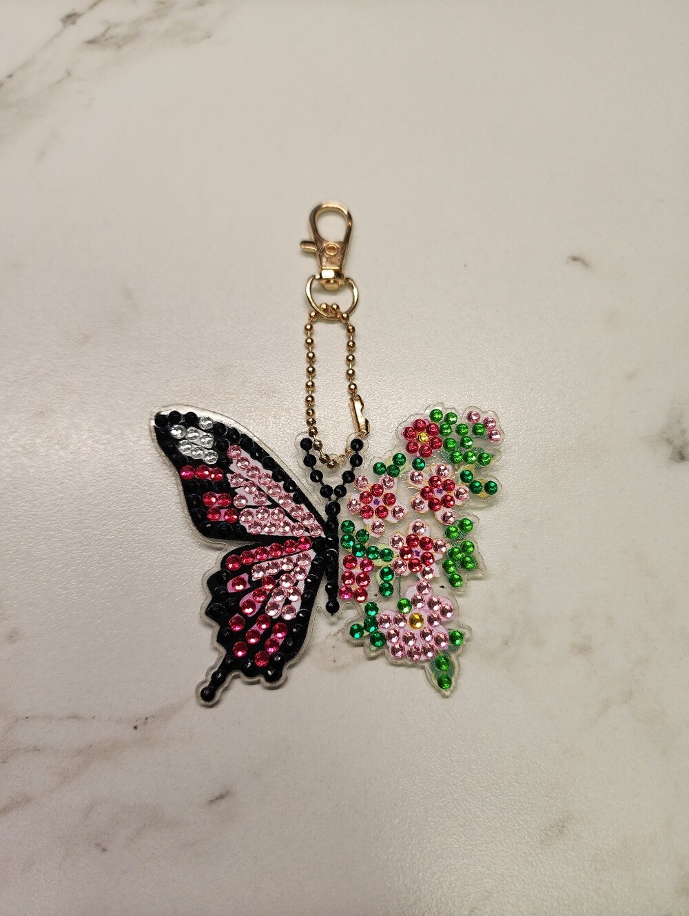 Crystal Butterfly Key & Card Holder Charm - Pink, Green, Black